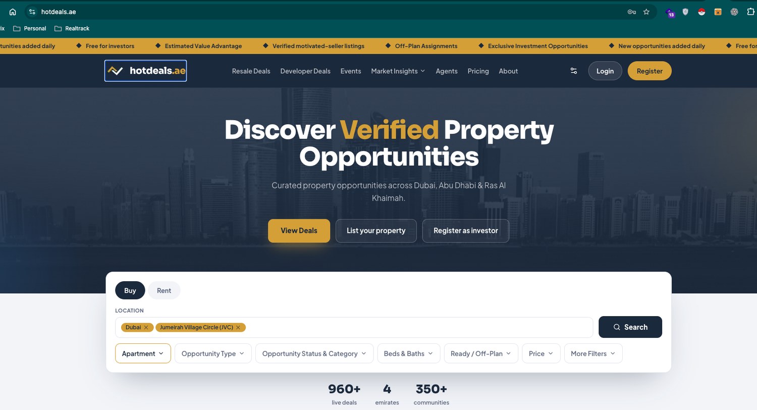 The public homepage at hotdeals.ae — the Login button sits at the top-right of the navigation bar.