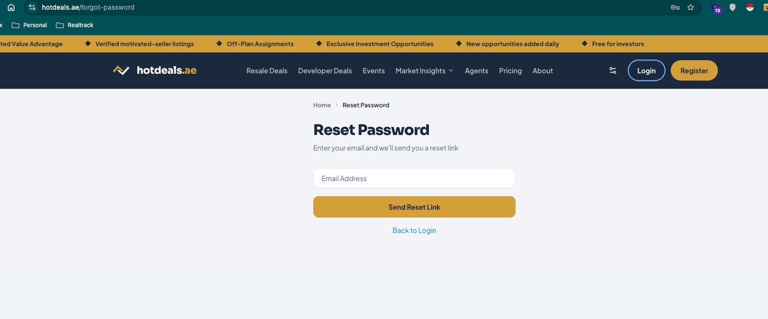 The Reset Password page. Enter your registered email and we send a reset link.