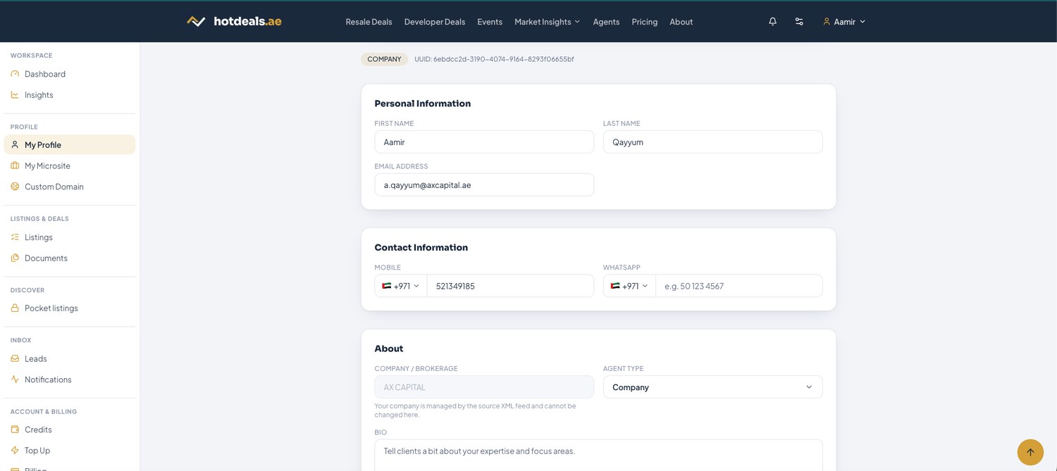 Personal and Contact information. The Company field is fed by the source XML feed and is read-only.